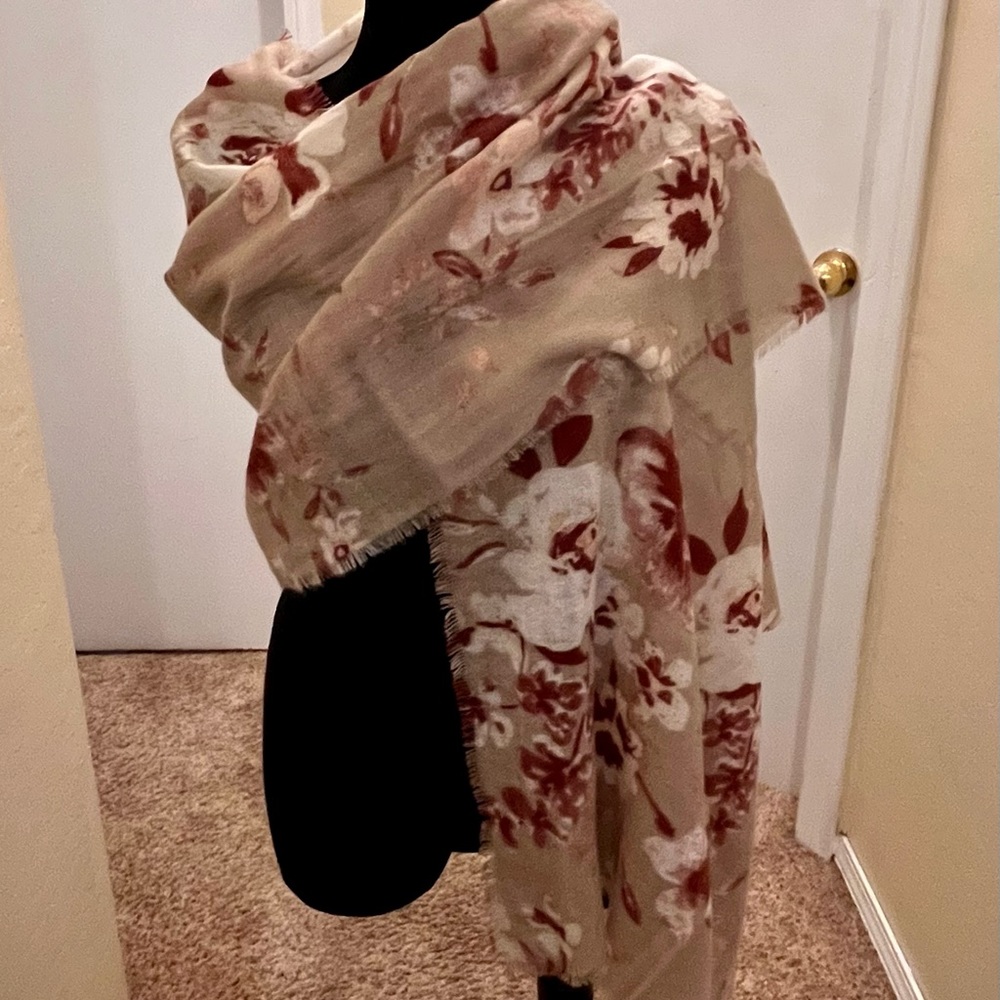 Large Bass Wrap or Scarf, Beige and Brown 100% Acrylic, Hand Wash Cold Dry Flat